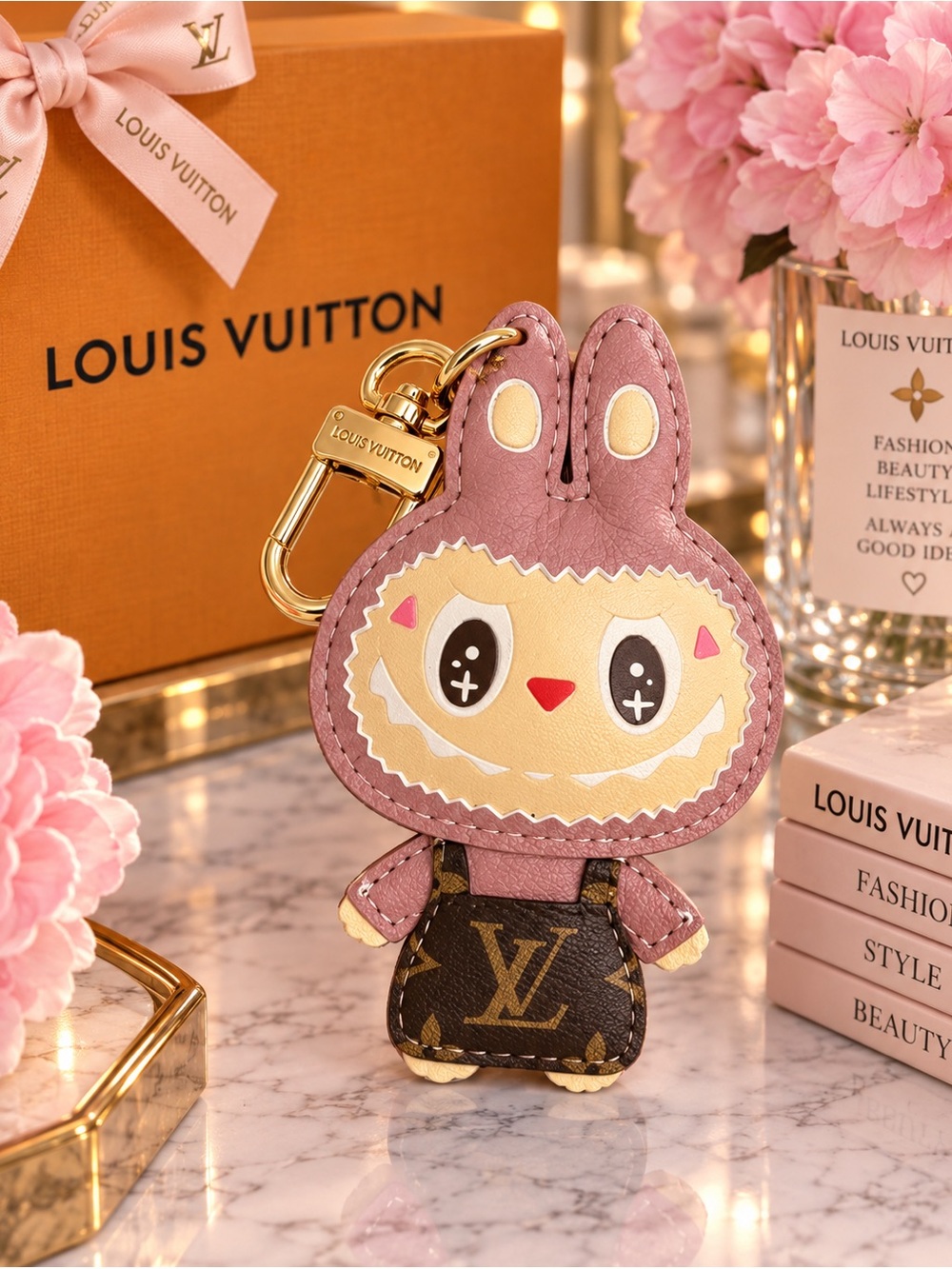 Pink Bunny LV Monogram Key Charm